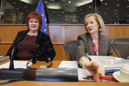 European Parliament. Committee on Economic and Monetary Affairs (ECON). Hearing with Danièle Nouy, Candidate for the Chair of the ECB supervisory board (on the left), pictured here with Sharon Bowles (ALDE, UK), ECON Chair. (EP Audiovisual Services, 28/11/2013).